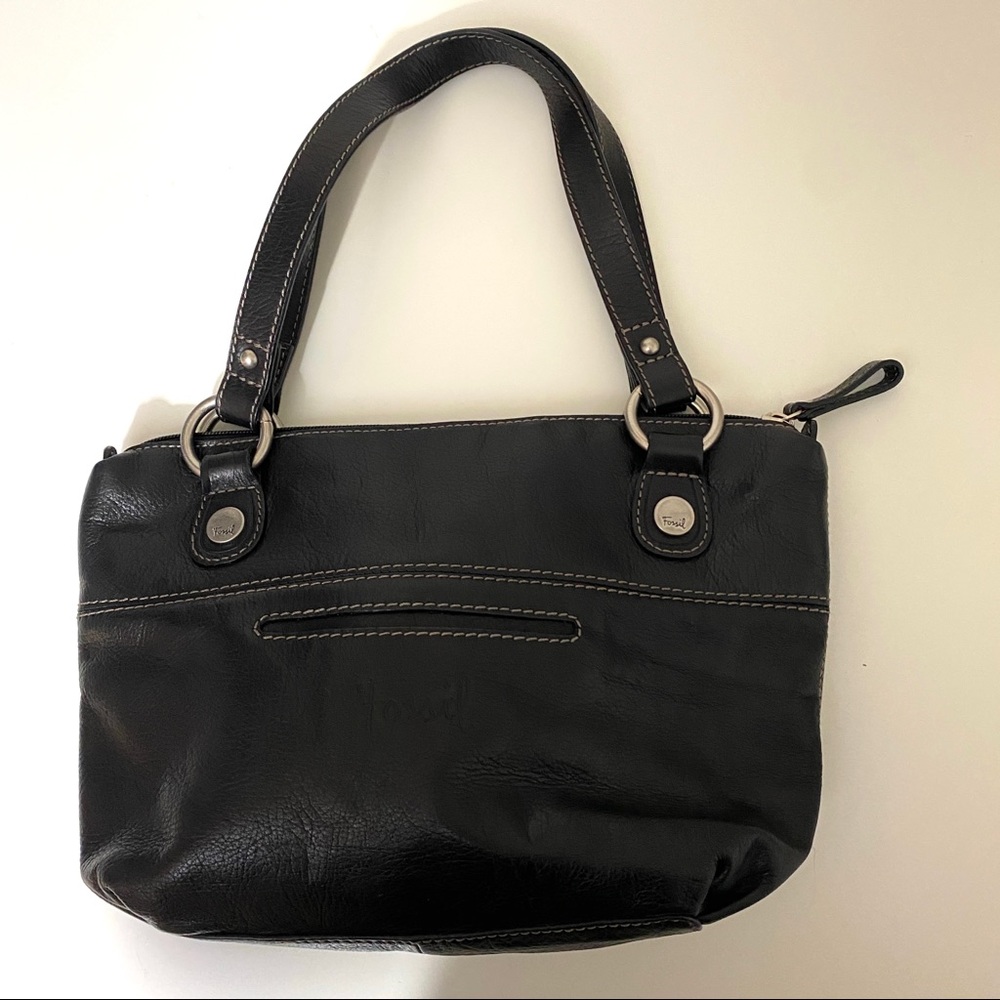 Fossil compact black leather handbag